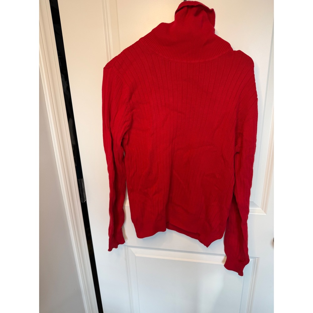 Jeanne Pierre Red Ribbed Turtleneck Sweater 100% Cotton Long Sleeve Small